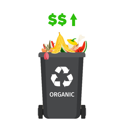recycling bin with organic food products